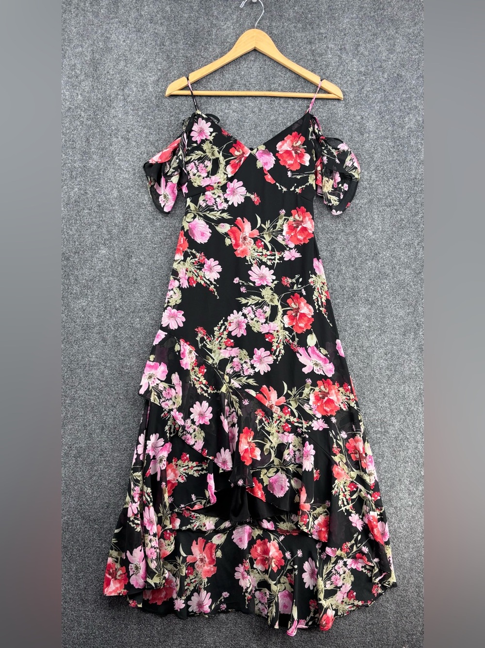 Speechless Dark Fairycore Flowy Floral Hi Low Cold Shoulder Midi Dress Women’s S
